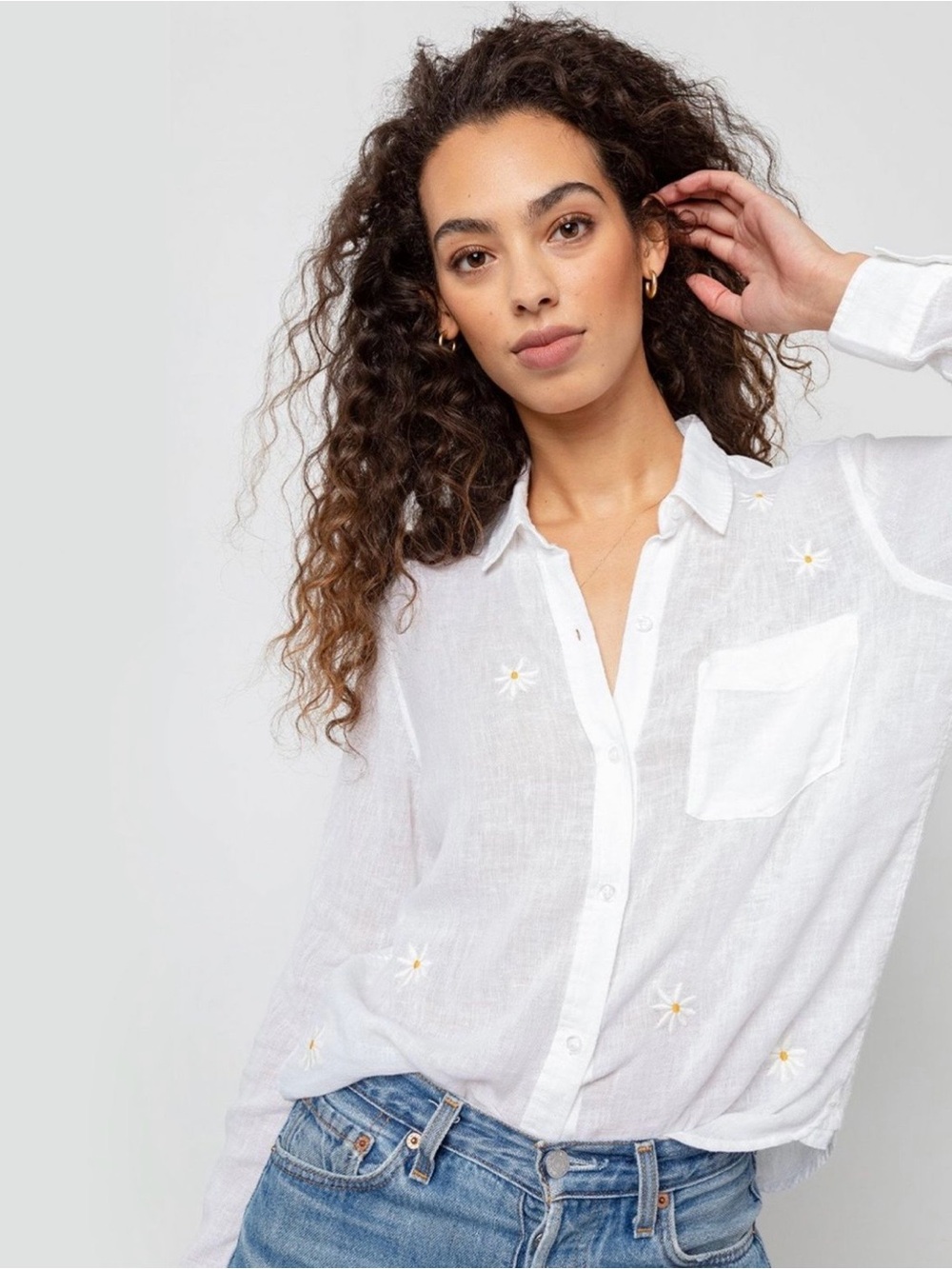 Rails White Embroidered Daisy Button-Down Shirt